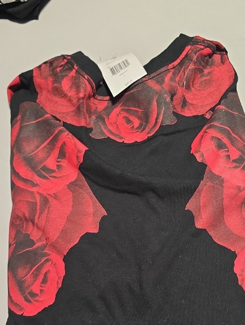 Dolls Kill Black Tee with Red Rose Print